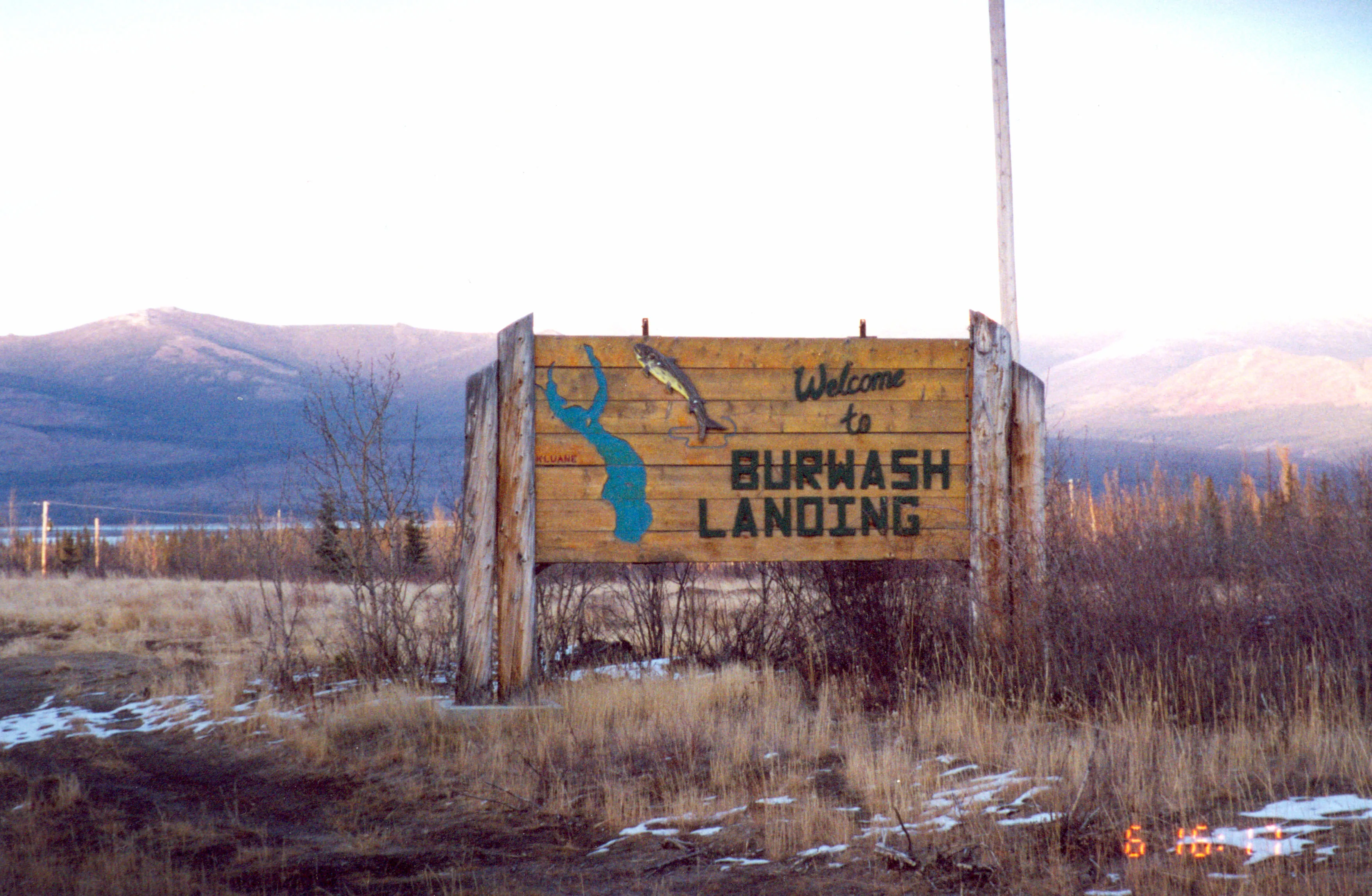 Welcome to Burwash Landing sign on Kluane First Nation traditional territory